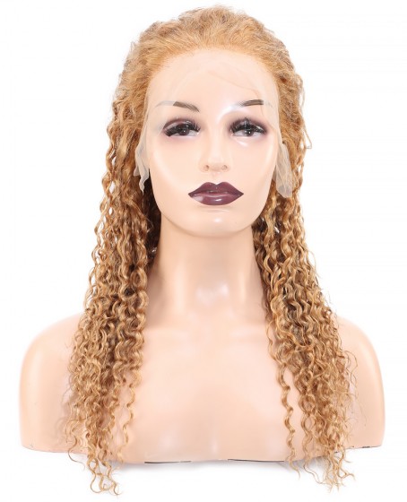 Afro Dalga Front Lace Gerçek Tül Peruk - Altın Karamel - 60-65cm