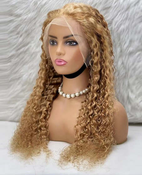 Afro Dalga Front Lace Gerçek Tül Peruk - Altın Karamel - 70-75cm