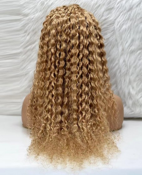 Afro Dalga Front Lace Gerçek Tül Peruk - Altın Karamel - 70-75cm
