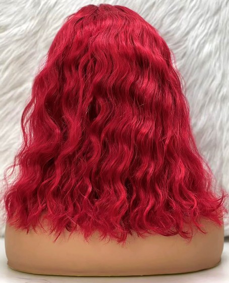 Doğal Dalgalı Küt Front Lace Gerçek Tül Peruk - Canlı Kızıl