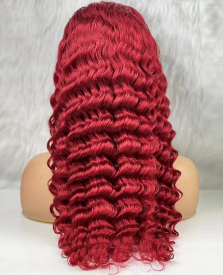 Gerçek Front Lace Tül Peruk - Yoğun Dalgalı - Kızıl 70-75cm