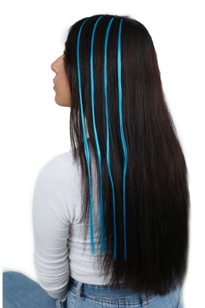 Renkli Sentetik Boncuk Kaynaklık Saç + Takım Aparatı - Turkuaz  Mavi- 10 Adet
