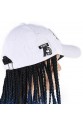 Beyaz Şapkalı Örgü Peruk - Siyah / Koyu Mavi / Turkuaz Ombreli
